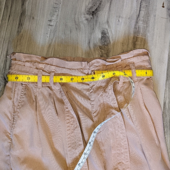 Zara Light Pink Paper Bag Wide Leg Crop Pants - Picture 3 of 7